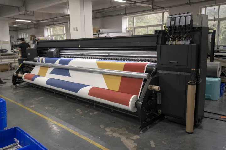 Wide-format fabric printing in a working production workshop